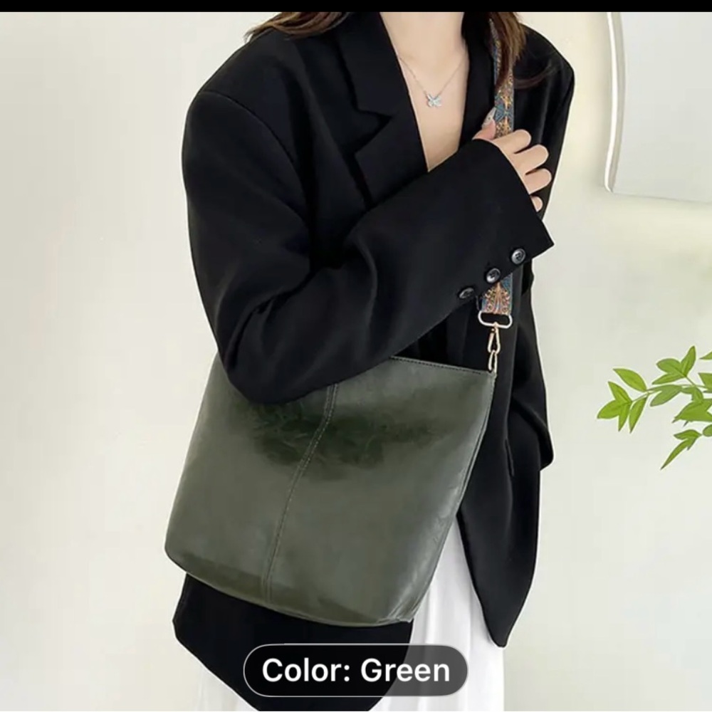 Chic Olive Vegan Leather Shoulder Bag